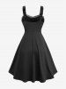 Plus Size Floral Flocking Layered Ruffles Lace Trim Buckle Belted Vintage A Line Gothic Tank Dress -  