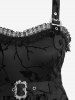 Plus Size Floral Flocking Layered Ruffles Lace Trim Buckle Belted Vintage A Line Gothic Tank Dress -  