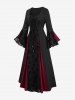 Gothic Halloween Plus Size Grommets Lace-up Skulls Flocking Mesh Patchwork Ruffles Flare Sleeve Medieval Renaissance Dress -  