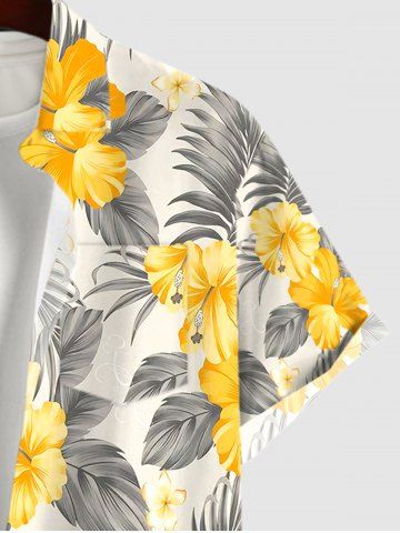 Tropical Leaf Hibiscus Flowers Print Plus Size Matching Hawaii Beach Outfit For Couples