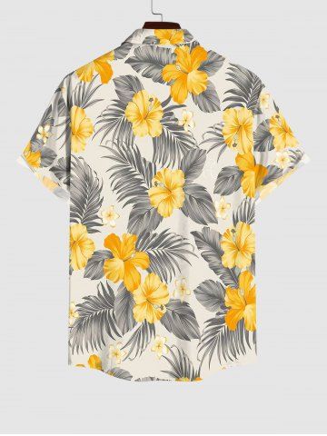 Tropical Leaf Hibiscus Flowers Print Plus Size Matching Hawaii Beach Outfit For Couples