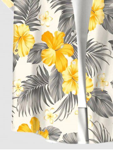Tropical Leaf Hibiscus Flowers Print Plus Size Matching Hawaii Beach Outfit For Couples