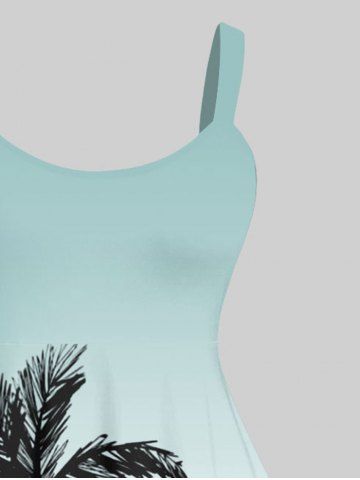 Plus Size Coconut Tree Seagull Sailboat Ombre Print Hawaii Tank Dress
