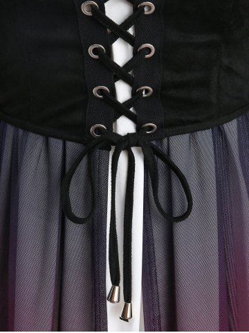 Plus Size Lace Up Ombre Mesh Ruched Asymmetrical Flare Sleeve Top