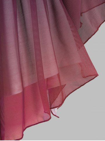 Plus Size Lace Up Ombre Mesh Ruched Asymmetrical Flare Sleeve Top