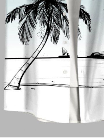 Plus Size Coconut Tree Seagull Sailboat Ombre Print Buttons Pocket Hawaii Shirt For Men