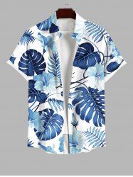 Chemise Feuille Crantée Feuille Tropicale Fleur Imprimées de Grande Taille avec Poche Cachée pour Homme - Multi-A 3XL
