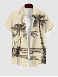 Chemise Décontractée Arbre Noix de Coco Imprimé avec Poche de Grande Taille pour Homme - café lumière L