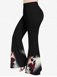 Pantalon Évasé Ombré Imprimé Rose Peint à L'encre Grande Taille - Noir 3X