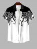 Cold Shoulder Octopus Two Tone Print Plus Size Matching Dress and Shirt For Couples -  