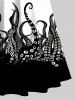 Cold Shoulder Octopus Two Tone Print Plus Size Matching Dress and Shirt For Couples -  