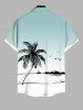 Plus Size Coconut Tree Seagull Sailboat Ombre Print Buttons Pocket Hawaii Shirt For Men -  