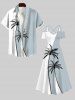 Plus Size Coconut Tree Colorblock Print Buttons Pocket Hawaii Shirt For Men -  