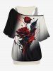 Plus Size Solid Racerback Tank Top and Ink Painting Rose Flower Ombre Print T-shirt Set -  