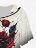 Plus Size Solid Racerback Tank Top and Ink Painting Rose Flower Ombre Print T-shirt Set -  