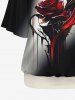 Plus Size Solid Racerback Tank Top and Ink Painting Rose Flower Ombre Print T-shirt Set -  