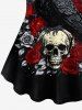 Plus Size Eagle Moon Skull Rose Flower Print T-shirt -  