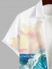 Chemise à Imprimé Cocotiers Vagues et Ciel Étoilé en Dégradé de Couleurs avec Boutons Grande-Taille pour Hommes - Blanc 2XL