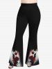 Pantalon Évasé Ombré Imprimé Rose Peint à L'encre Grande Taille - Noir 3X