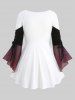 Haut Asymétrique Ombré en Maille Insérée à Manches de Cloche Grande Taille à Lacets - Multi-F L | US 12