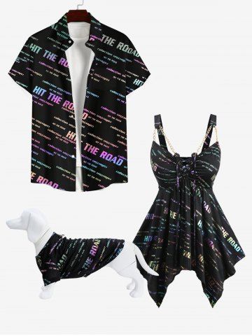 Colorful Ombre Neon Letters Print Dog and Owner Matching Outfits - BLACK