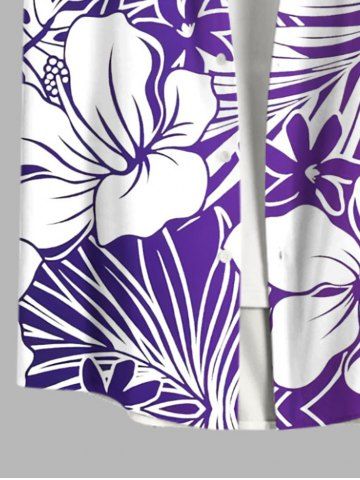 Plus Size Tropical Leaf Hibiscus Flowers Print Buttons Pocket Hawaii Shirt For Men