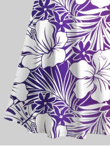 Plus Size Tropical Leaf Hibiscus Flowers Print Cold Shoulder Crisscross Hawaii Maxi Dress