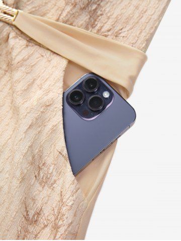 Plus Size Maple Leaf Print Ruched Panel Buckle Heart Grommets Pocket Tank Dress