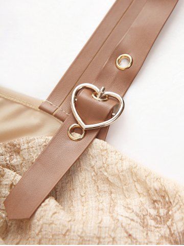 Plus Size Maple Leaf Print Ruched Panel Buckle Heart Grommets Pocket Tank Dress