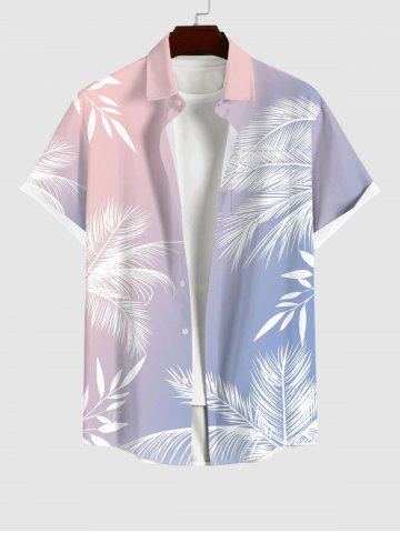 Plus Size Ombre Tropical Leaf Print Buttons Pocket Hawaii Shirt For Men - MULTI-A - L