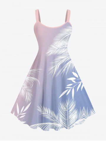 Plus Size Ombre Tropical Leaf Print Hawaii Tank Dress - MULTI-A - XS