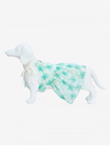 Pet's Flower Leaf Print Floral Embroidery Tied Shirt - LIGHT GREEN - M