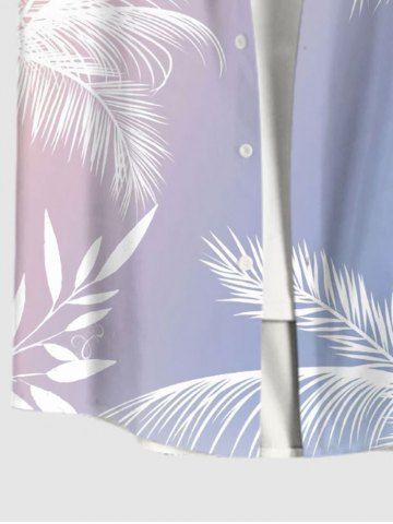 Plus Size Ombre Tropical Leaf Print Buttons Pocket Hawaii Shirt For Men