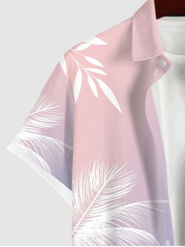 Plus Size Ombre Tropical Leaf Print Buttons Pocket Hawaii Shirt For Men
