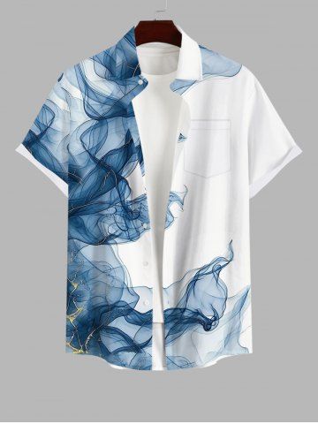 Plus Size Ombre Smoke Print Hawaii Button Pocket Shirt For Men - WHITE - S