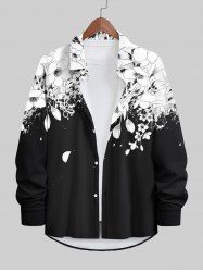 Plus Size Two Tone Flowers Colorblock Print Buttons Long Sleeves Shirt For Men -  