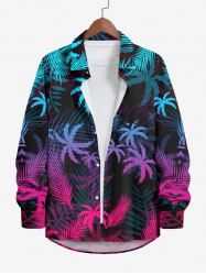 Plus Size Tropical Coconut Tree Leaf Ombre Colorblock Print Buttons Long Sleeves Hawaii Shirt For Men -  