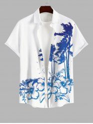 Chemise Décontractée Fleur Arbre Noix de Coco Imprimés avec Poche de Grande Taille pour Homme - Blanc XL