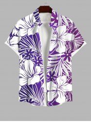 Chemise D'Hibiscus et Feuille Tropicale Imprimées avec Poche de Grande Taille pour Homme - Pourpre  4XL