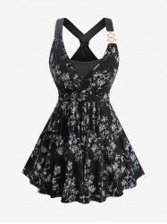 Débardeur Croisé Bambou Imprimé de Grande Taille 2 en 1 - Noir 4X | US 26-28