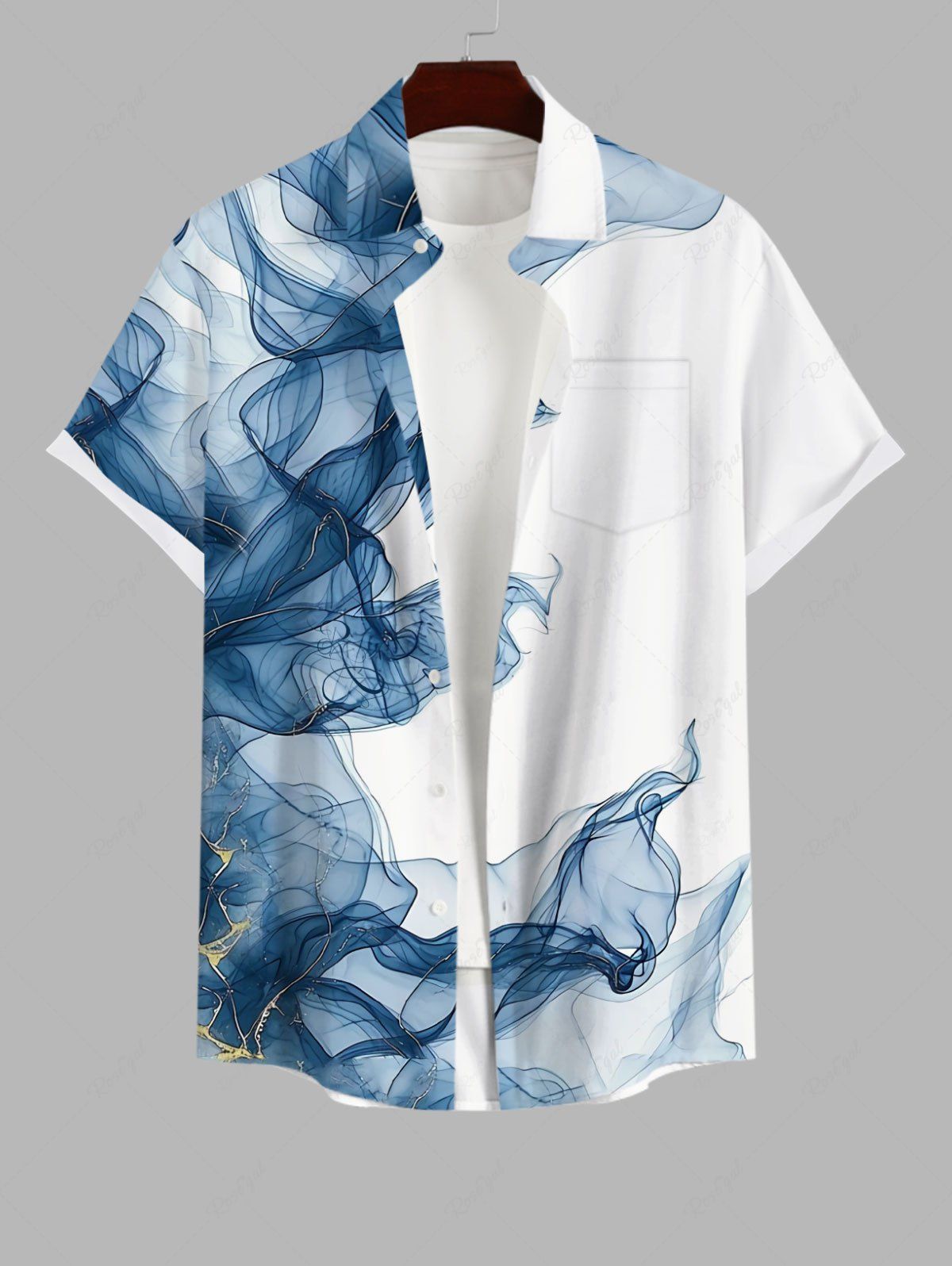 Online Plus Size Ombre Smoke Print Hawaii Button Pocket Shirt For Men  
