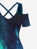 Plus Size Forest Snow Galaxy Light Beam Glitter 3D Print Cold Shoulder Crisscross Maxi Dress -  