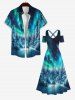 Plus Size Forest Snow Galaxy Light Beam Glitter 3D Print Cold Shoulder Crisscross Maxi Dress -  