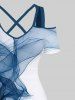Maxi Robe Ligne A Ombrée Croisée Imprimée à Epaule Dénudée de Grande Taille - Multi-A 5X
