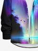 Plus Size Moon Tree Water Fall Ombre Colorblock Glitter 3D Print Buttons Long Sleeves Shirt For Men -  
