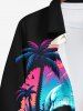 Plus Size Skull Coconut Tree Mountain Ombre Colorblock Print Buttons Long Sleeves Hawaii Shirt For Men -  