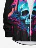 Plus Size Skull Coconut Tree Mountain Ombre Colorblock Print Buttons Long Sleeves Hawaii Shirt For Men -  