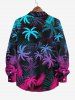 Plus Size Tropical Coconut Tree Leaf Ombre Colorblock Print Buttons Long Sleeves Hawaii Shirt For Men -  