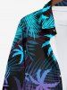 Plus Size Tropical Coconut Tree Leaf Ombre Colorblock Print Buttons Long Sleeves Hawaii Shirt For Men -  