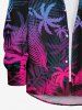 Plus Size Tropical Coconut Tree Leaf Ombre Colorblock Print Buttons Long Sleeves Hawaii Shirt For Men -  